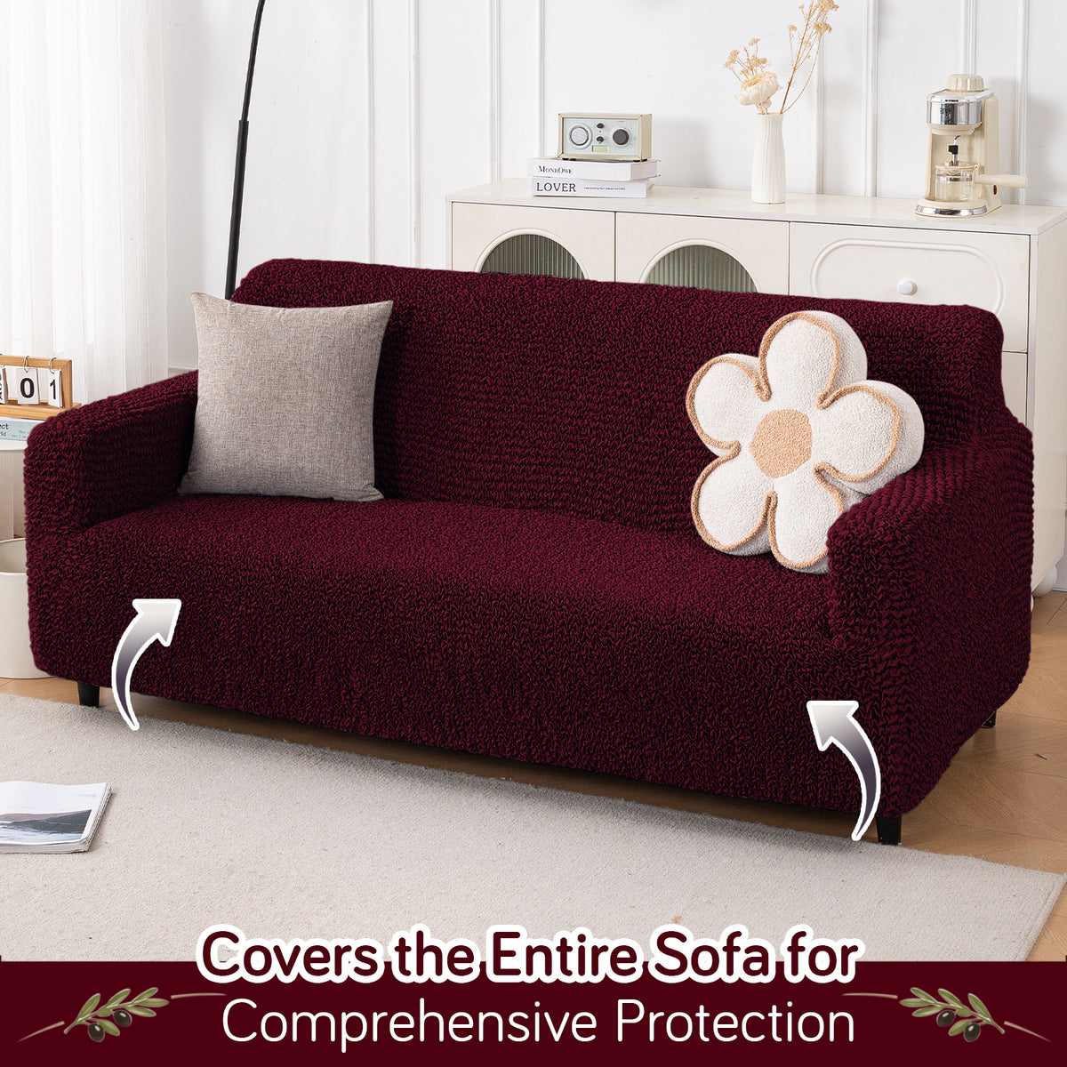 Italian Belissia Luxe Series' Super Stretchable Microfiber 1/2/3 Seater Sofa Cover, Merlot Wine
