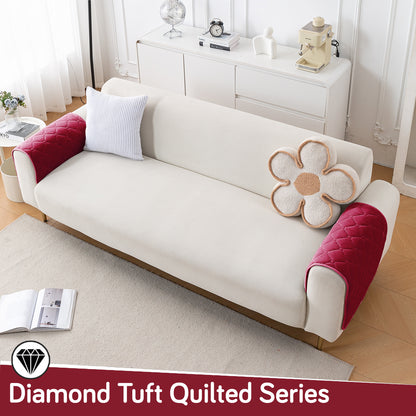 Diamond Tuft Plush Sofa Cover Mat, Raspberry Red