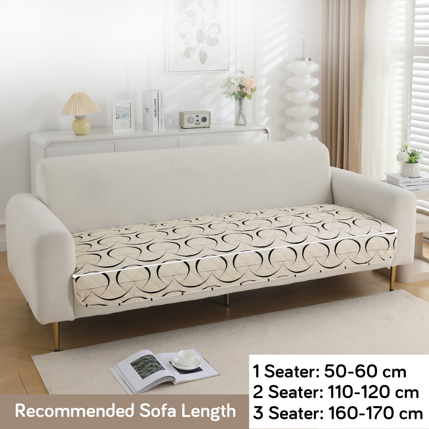 HOKIPO Water Repellent + Waterproof Quilted Sofa Mats, Natural Beige Abstract Art