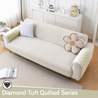 Diamond Tuft Plush Sofa Cover Mat, Ivory Cream
