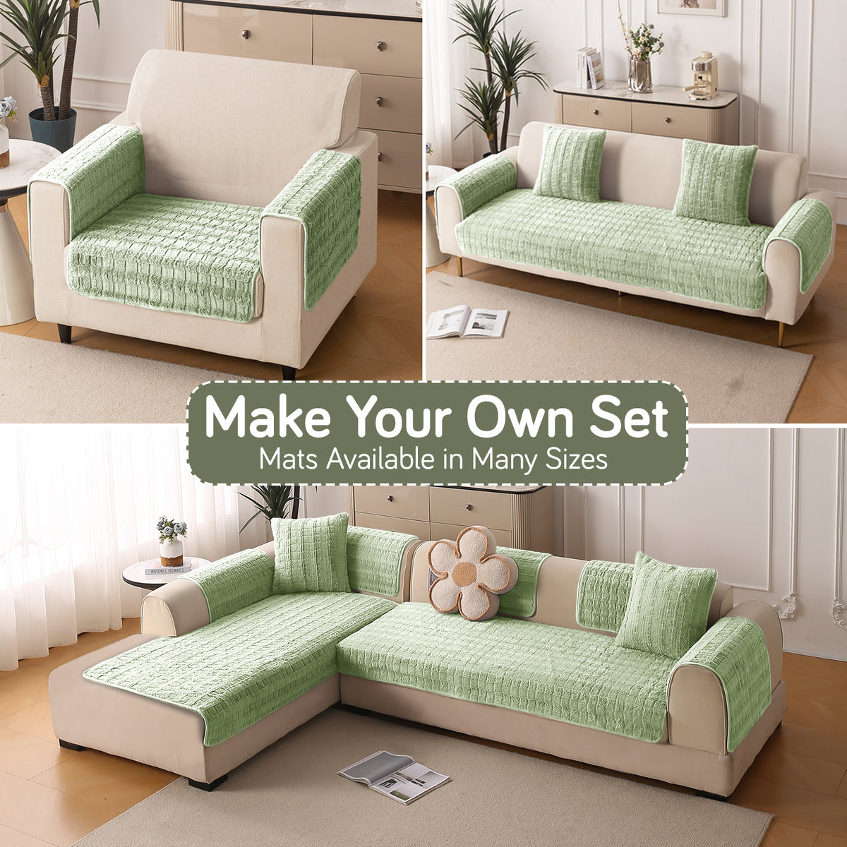 'Plush Haven' Premium Anti Slip Sofa Cover Mat, Pastel Green
