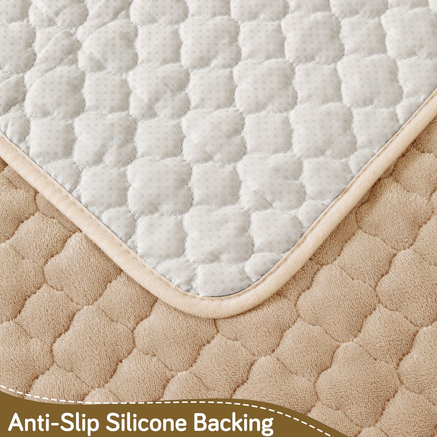 Diamond Plush Pebble Quilted Sofa Cover Mat, Beige