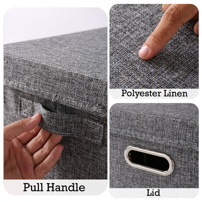 Multipurpose Foldable Storage Box with Lid, Extra Large 50x35x32 cm, Grey