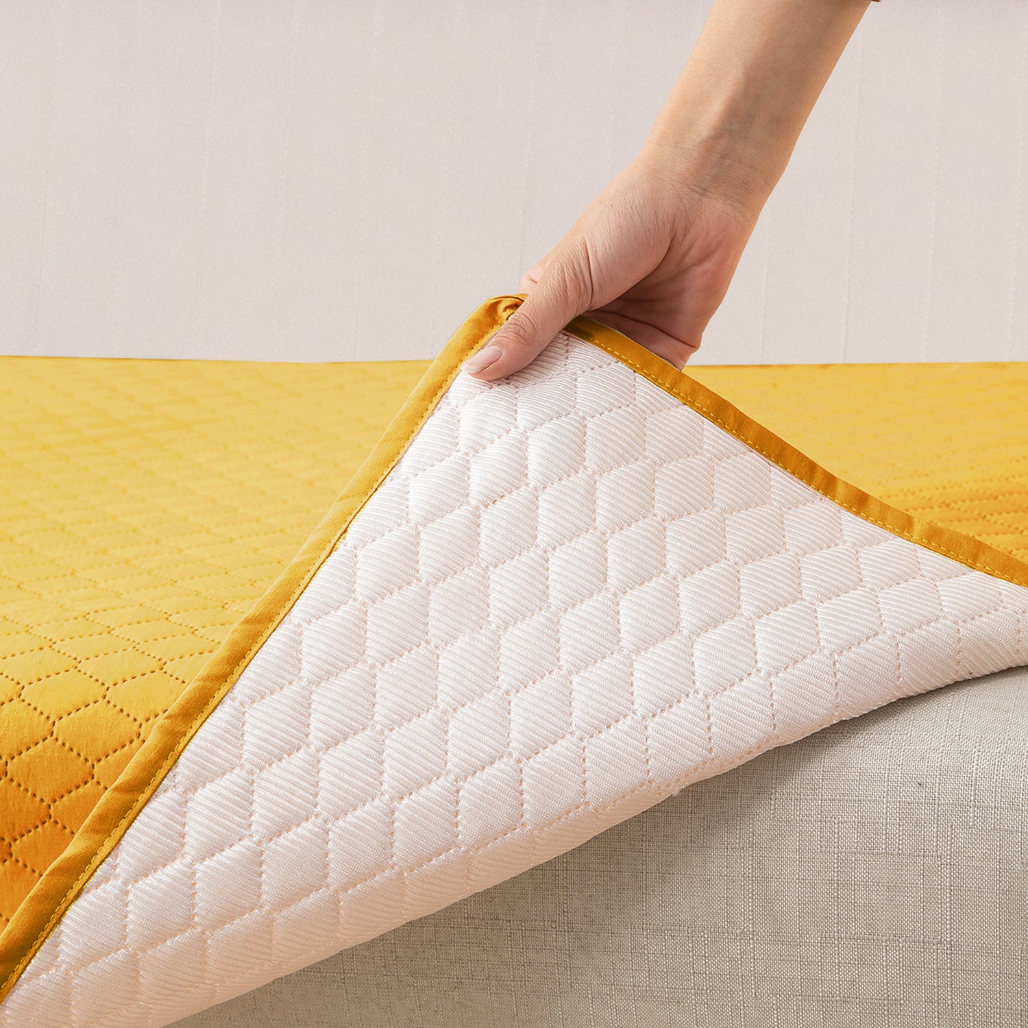 Quilted Sofa Cover Mat for 1/2/3 Seater Sofa, Yellow