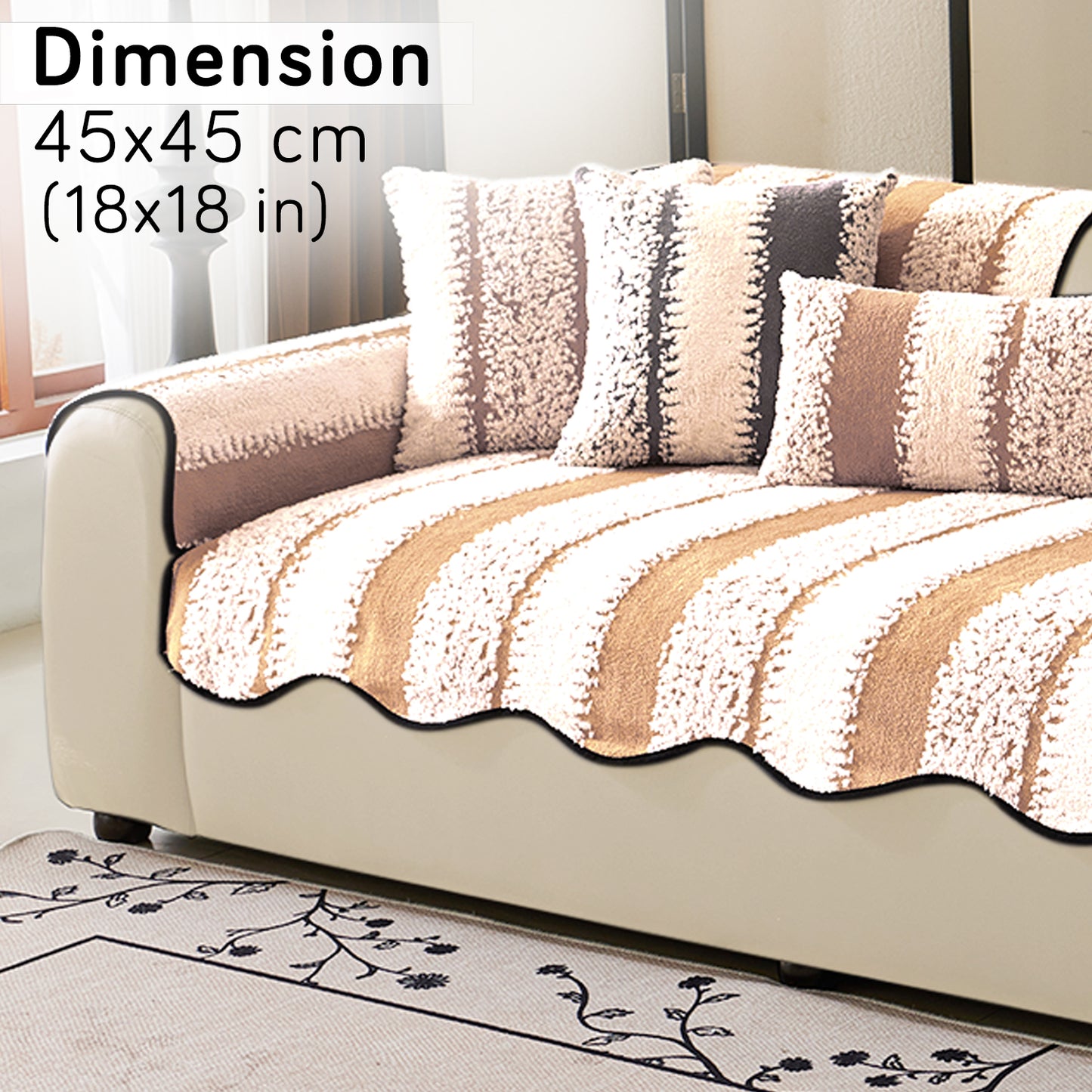 Luxury Wavy Plush Cushion Cover for Sofa - Desert Brown