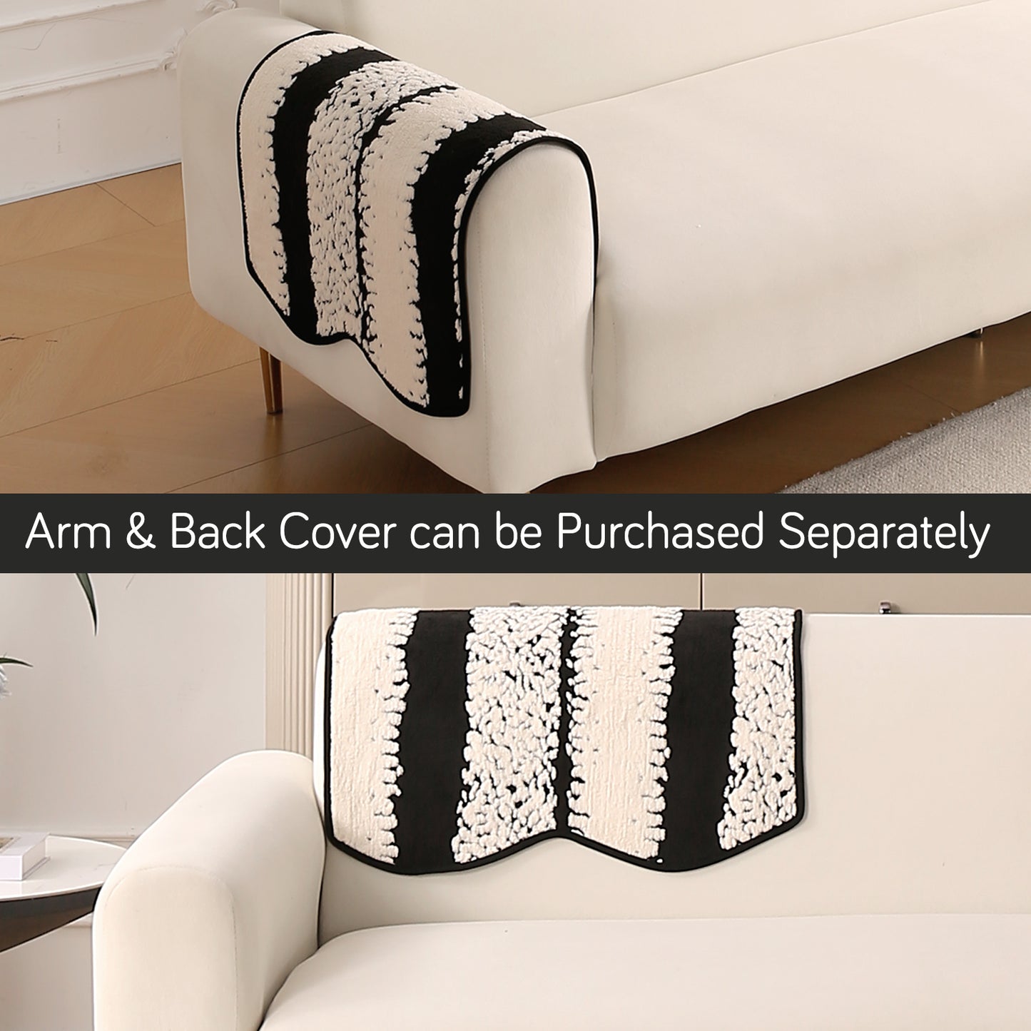 Luxury Wavy Plush Anti-Slip Sofa Cover Mats - Black
