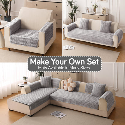 'Plush Haven' Premium Anti Slip Sofa Cover Mat, Light Grey