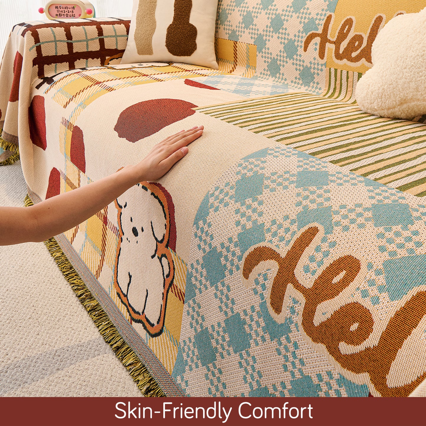 All-Season Chenille Sofa Throw, Patchwork Puppy Series