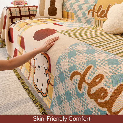 All-Season Chenille Sofa Throw, Patchwork Puppy Series