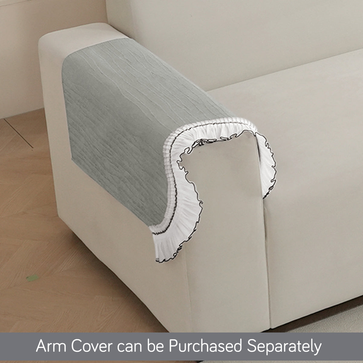 French Lace & Luxe with White Ruffle Edge Sofa Cover Mat, Featherlight Grey - view 5