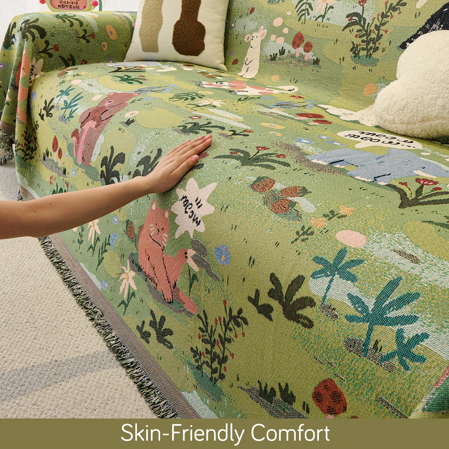 All-Season Chenille Sofa Throw, Forest Story Series