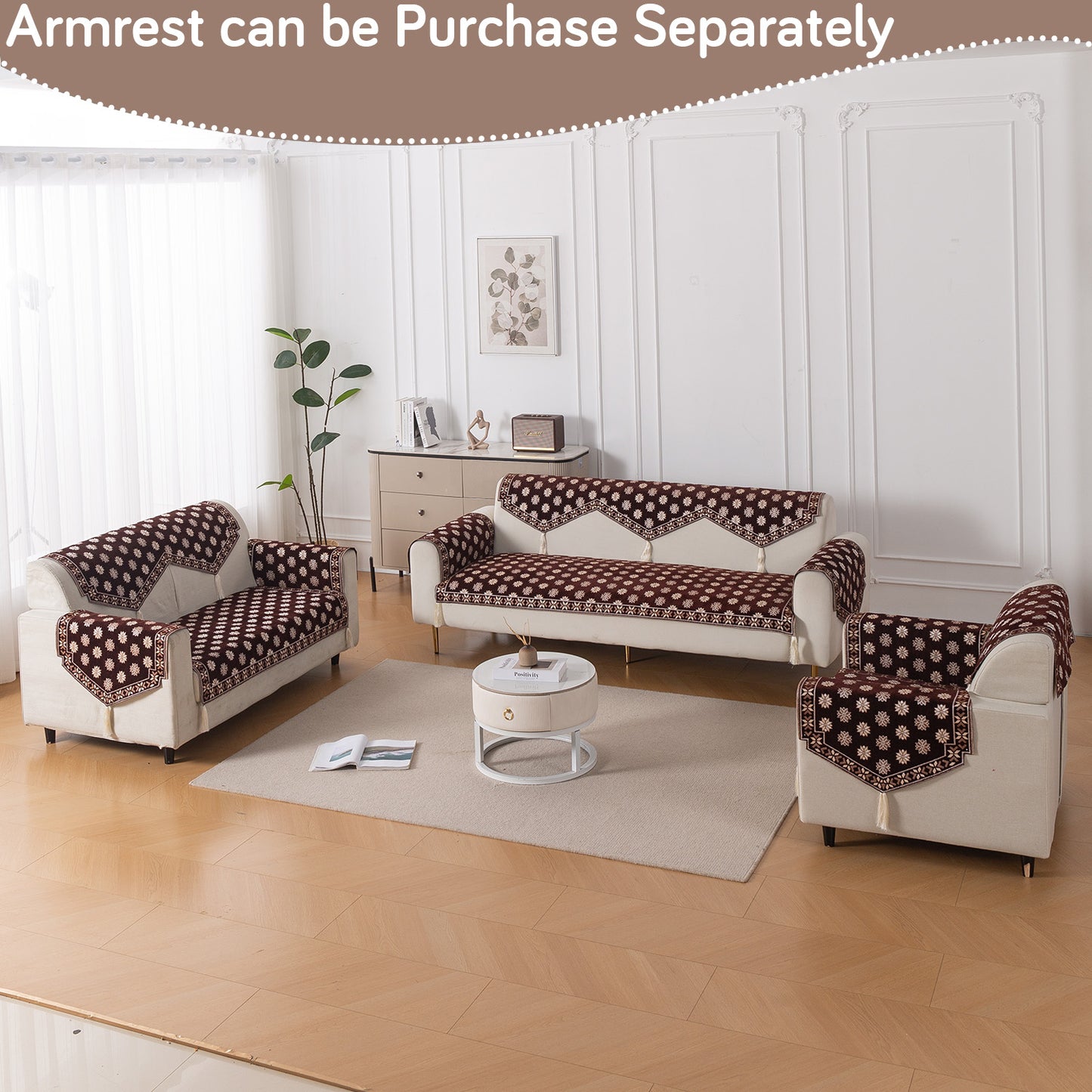 Heritage Weave Premium Jacquard Sofa Cover Set with Tassels - Coffee Brown