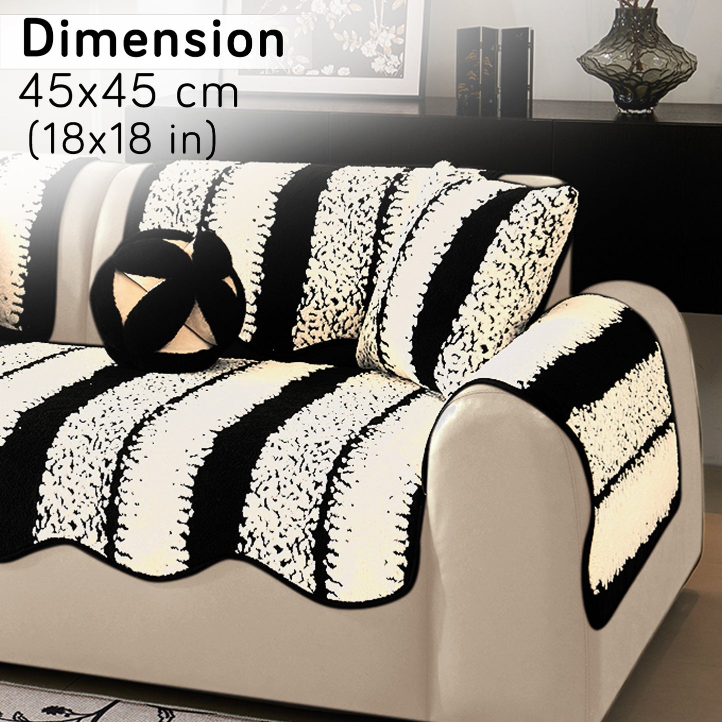 Luxury Wavy Plush Cushion Cover for Sofa - Black