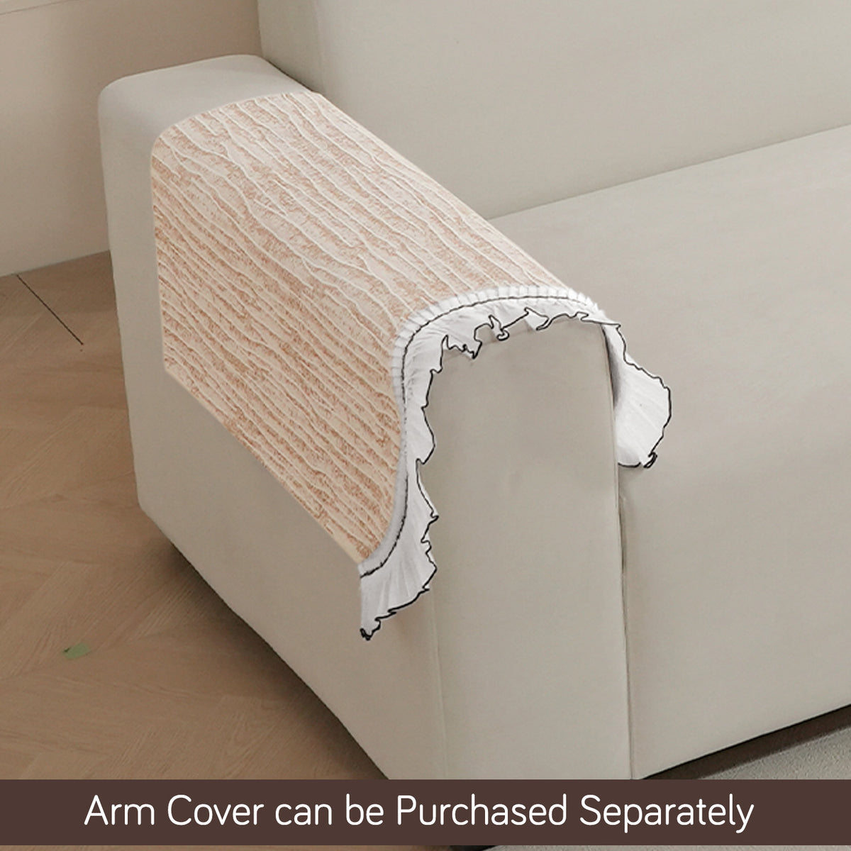 French Lace & Luxe with White Ruffle Edge Sofa Cover Mat, Oakwood Brown