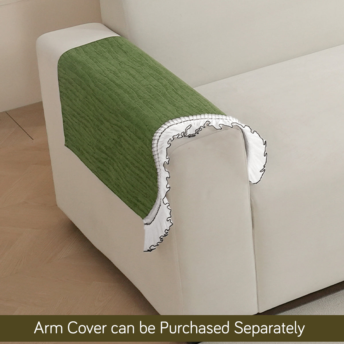 French Lace & Luxe with White Ruffle Edge Sofa Cover Mat, Willow Ash Green