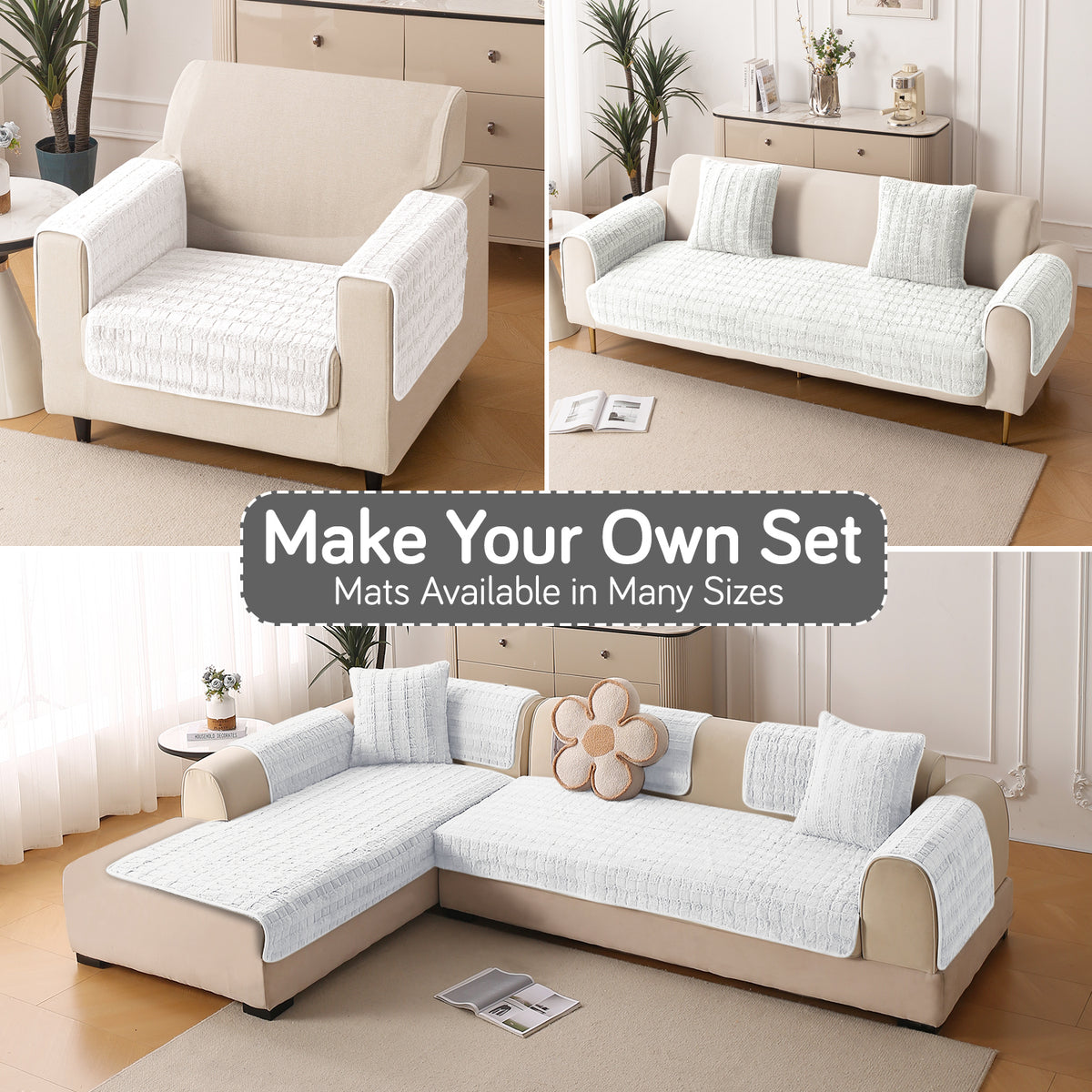 'Plush Haven' Premium Anti Slip Sofa Cover Mat, White