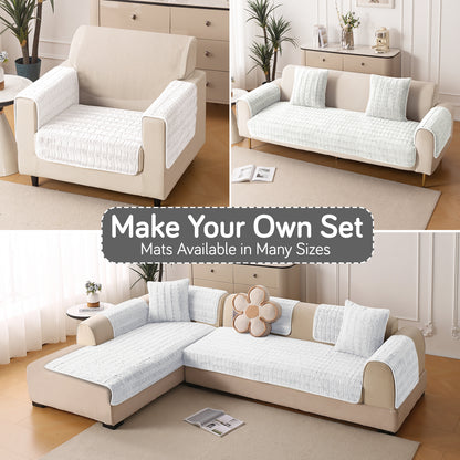 'Plush Haven' Premium Anti Slip Sofa Cover Mat, White