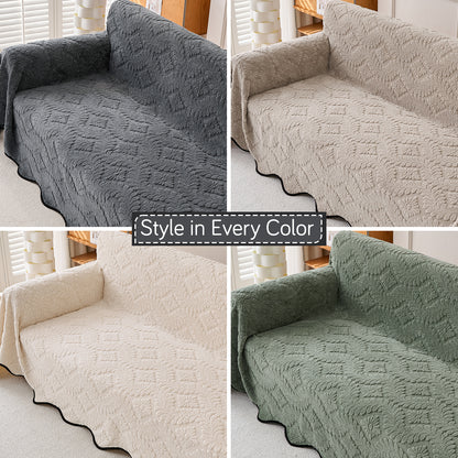 'Wavy Petal Crest Series' Plush Sofa Cover Throw for Complete Sofa, Charcoal Grey