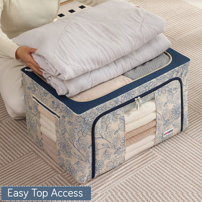 Foldable Cloth Storage Organizer for Wardrobe, Blue Blossom