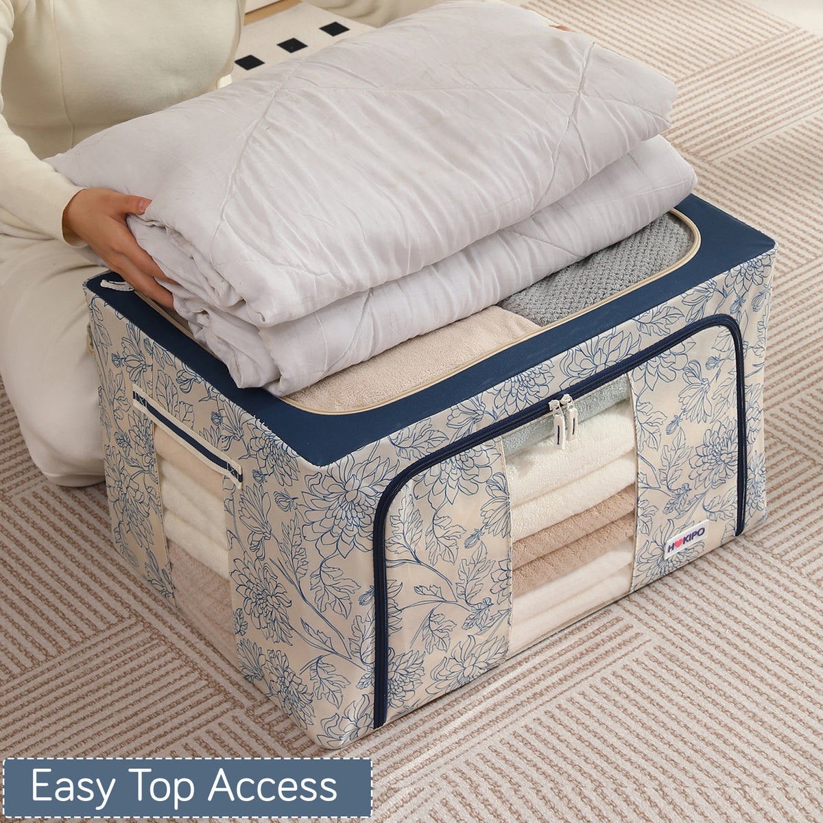 Foldable Cloth Storage Organizer for Wardrobe, Blue Blossom