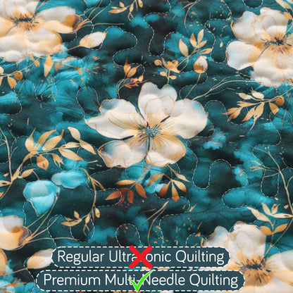 Florentina Series Printed Holland Velvet Sofa Mat - Pansies Teal