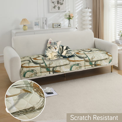 HOKIPO Water Repellent + Waterproof Quilted Sofa Mats, Parchement Beige Abstract Art