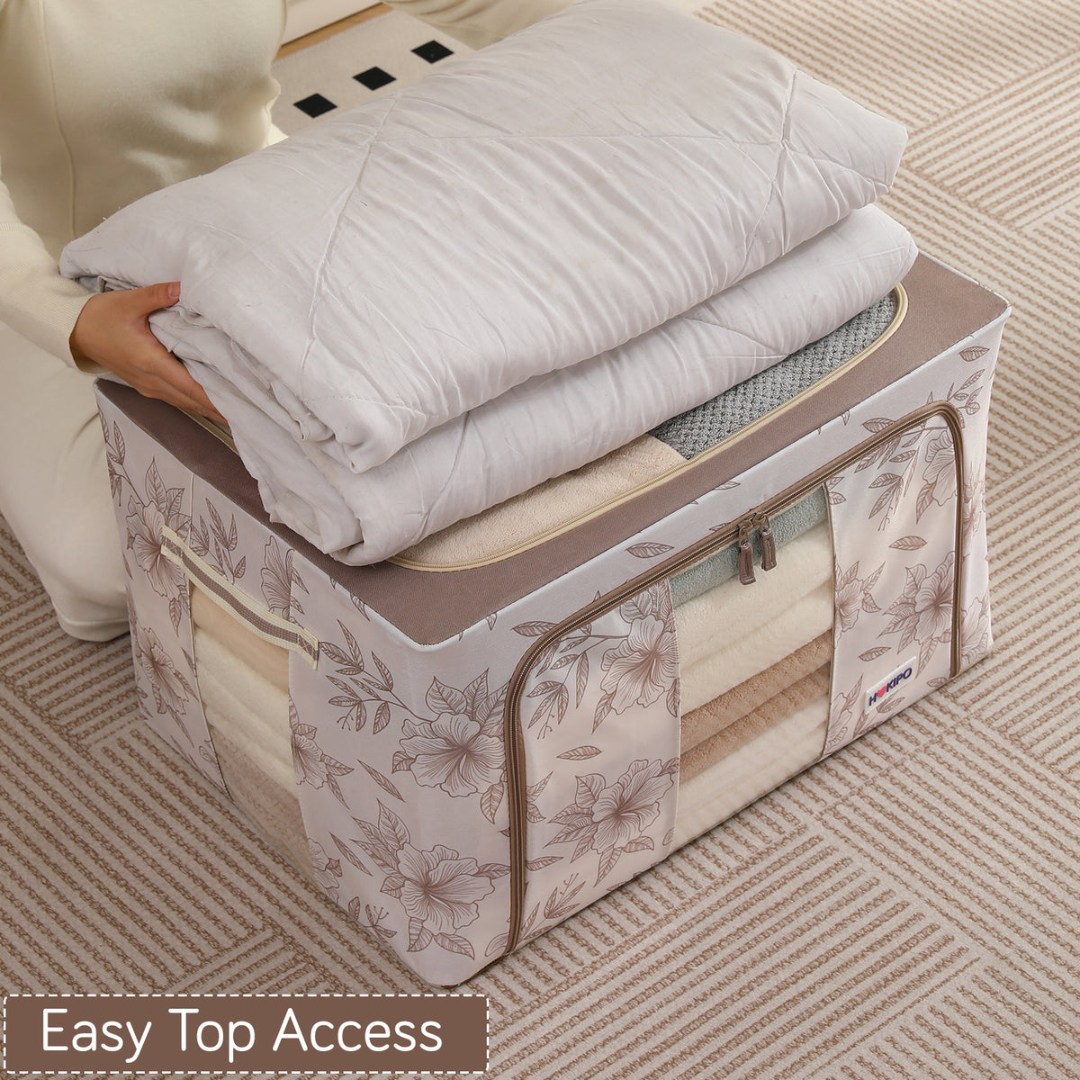 Foldable Cloth Storage Organizer for Wardrobe, Latte Floral