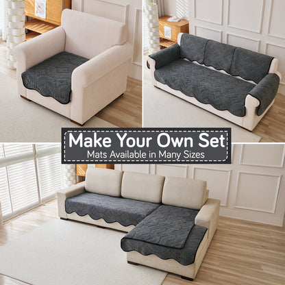 Embossed Floral Jacquard Anti-Slip Sofa Cover Mat, 'Wavy Petal Crest Series' Charcoal Grey