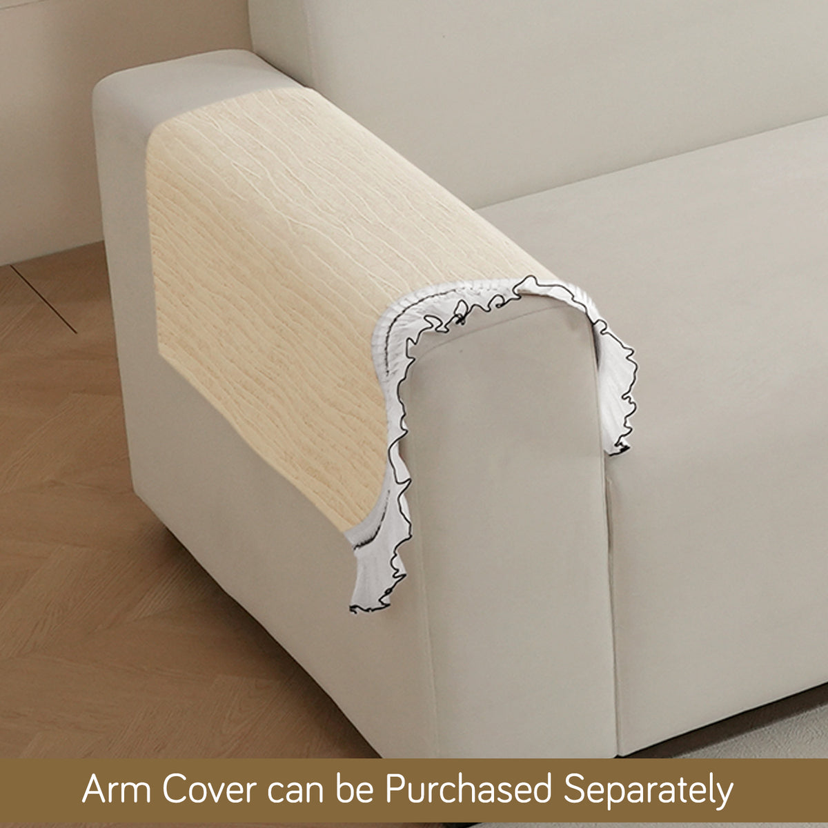 French Lace & Luxe with White Ruffle Edge Sofa Cover Mat, Moonstone Beige