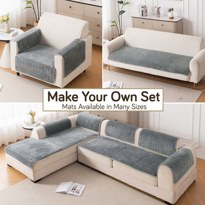 Diamond Plush Pebble Quilted Sofa Cover Mat, Grey