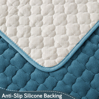 Diamond Plush Pebble Quilted Sofa Cover Mat, Blue