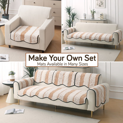 Luxury Wavy Plush Anti-Slip Sofa Cover Mats - Desert Brown
