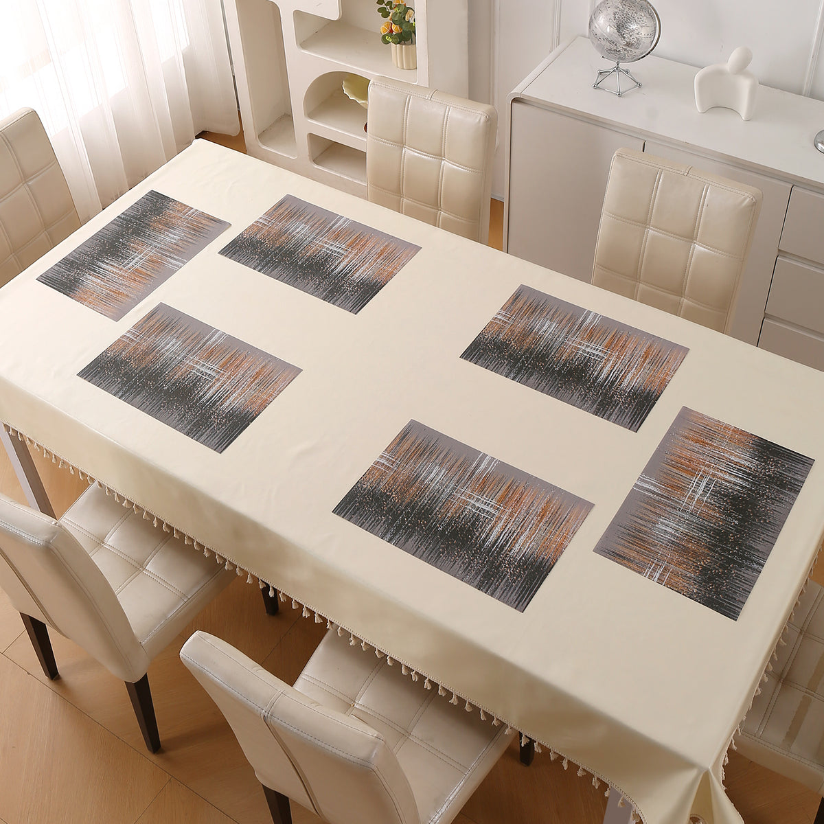 Marble Fusion PVC Mats for Dining Table, Mineral Rain - Embered Copper