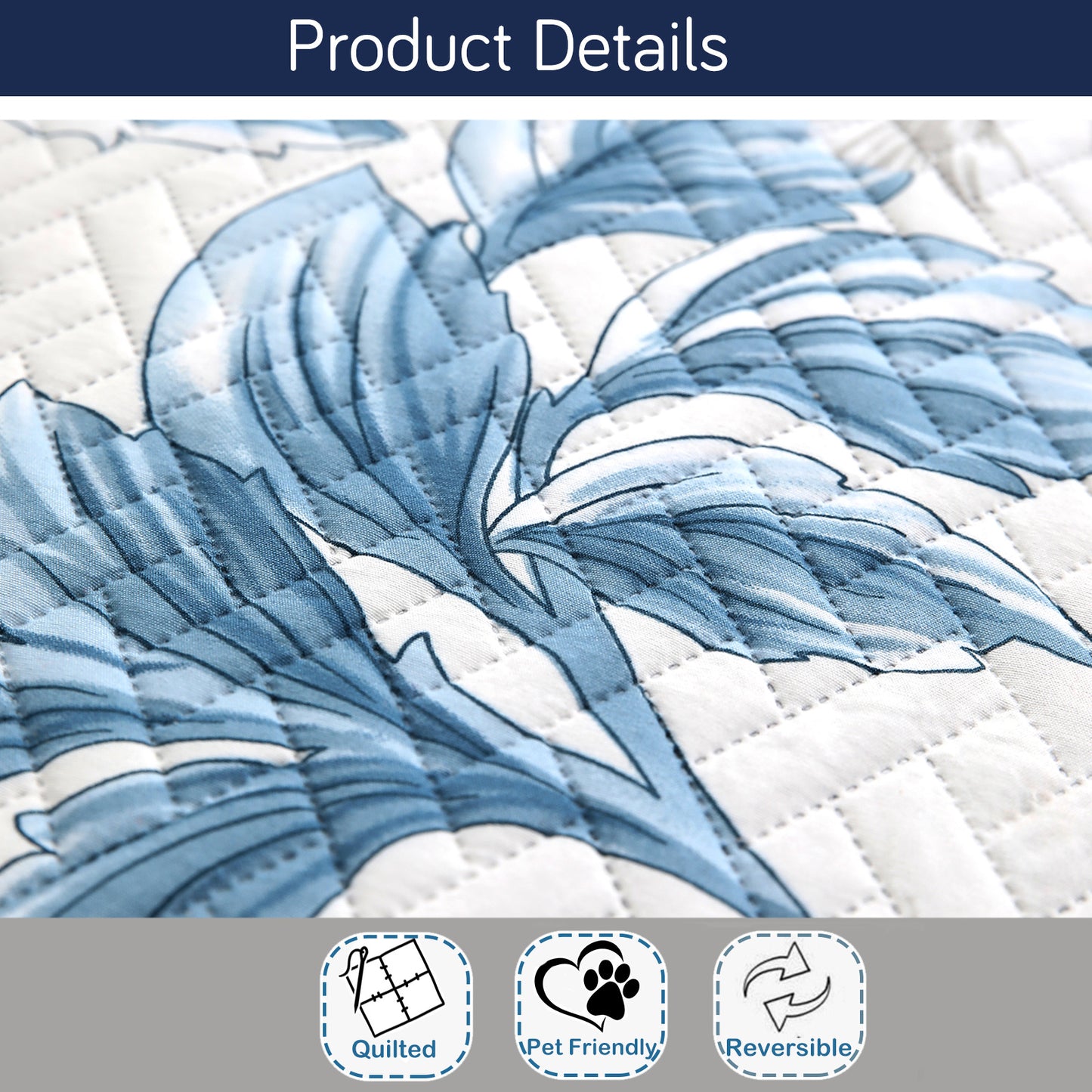 HomeHues Series Quilted Sofa Cover with Secure Fit Belt for L Shape sofa, Celadon Blue Camellia