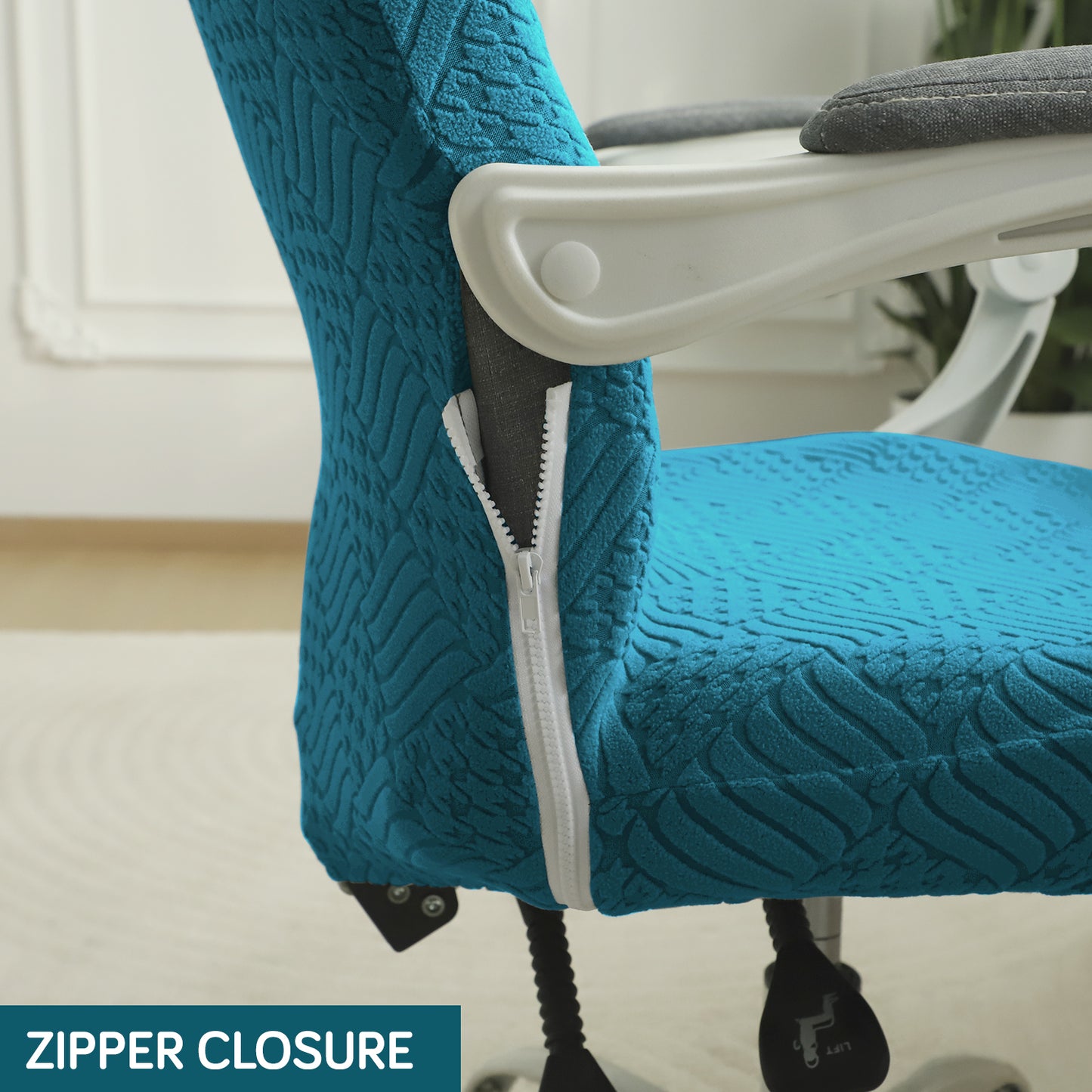 Office Chair Cover for Executive Chair (High-Back) – 170 GSM Stretchable Jacquard – Washable & Anti-Slip – Fits Big & Tall Office Chairs, Turquoise