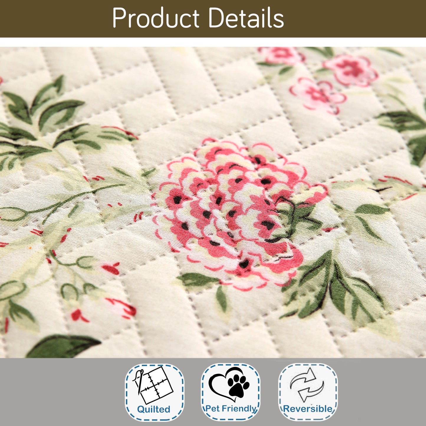 HomeHues Series Quilted Sofa Cover with Secure Fit Belt for L Shape sofa, Beige Peonies