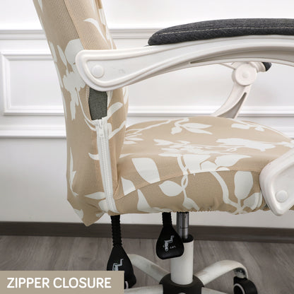 Printed Office Chair Cover for Desk Chair (Mid-Back) – 140 GSM Stretch Fabric – Durable & Anti-Slip – Fits Mid-Back Office Chairs, Buff Brown Sillehoute Floral - Medium