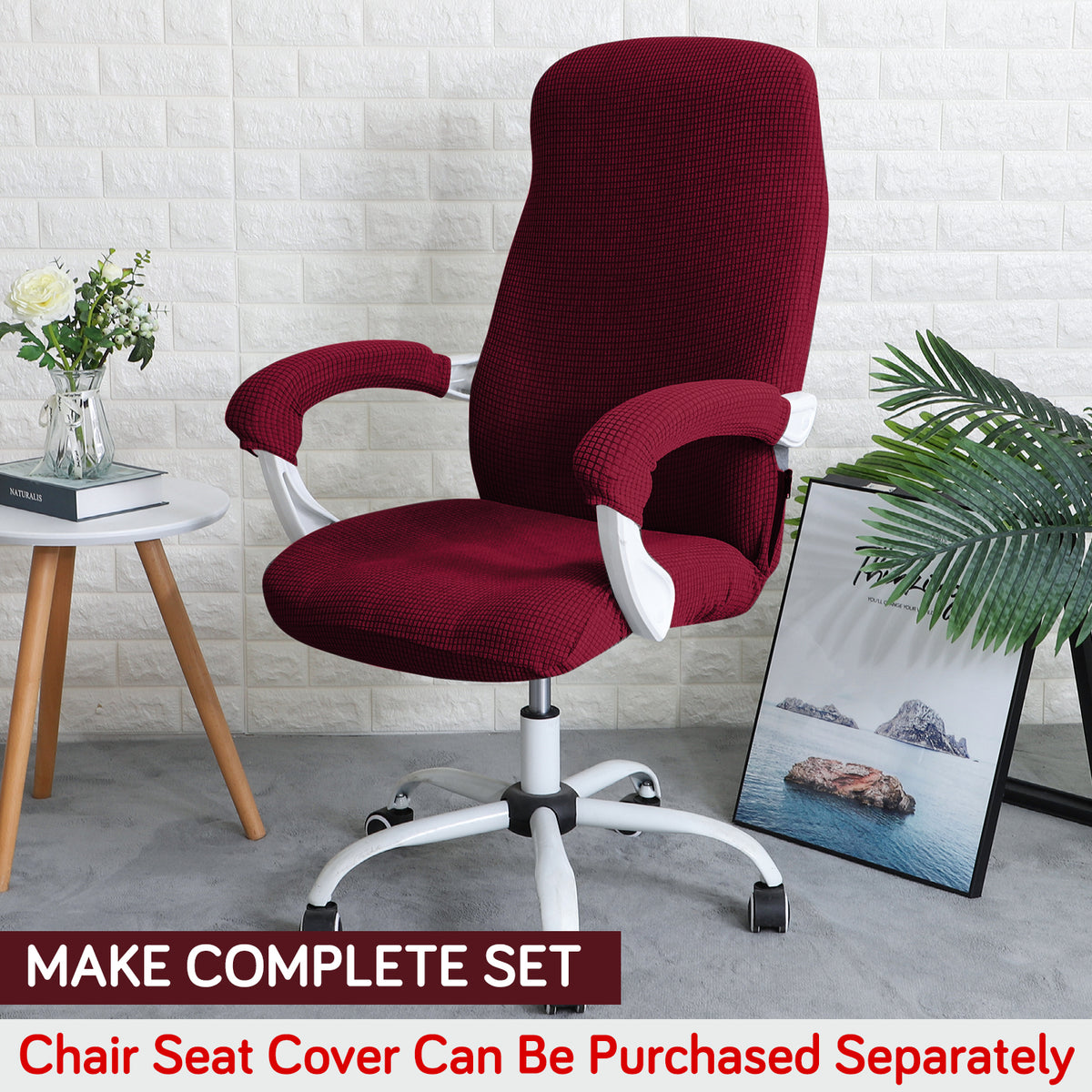 210gsm Jacquard Water Repellent Armrest Covers for Office Chair (Zipper Style), 1 Pair, Burgundy