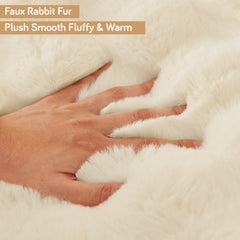 Premium Faux Rabbit Fur Sofa Mat for L Shape Sofa (3+2 Seater), Beige