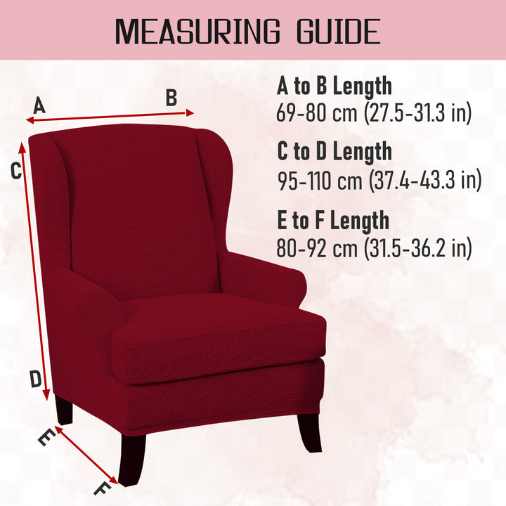 Fully Covered Stretchable Jacquard Wing Chair Cover, Maroon