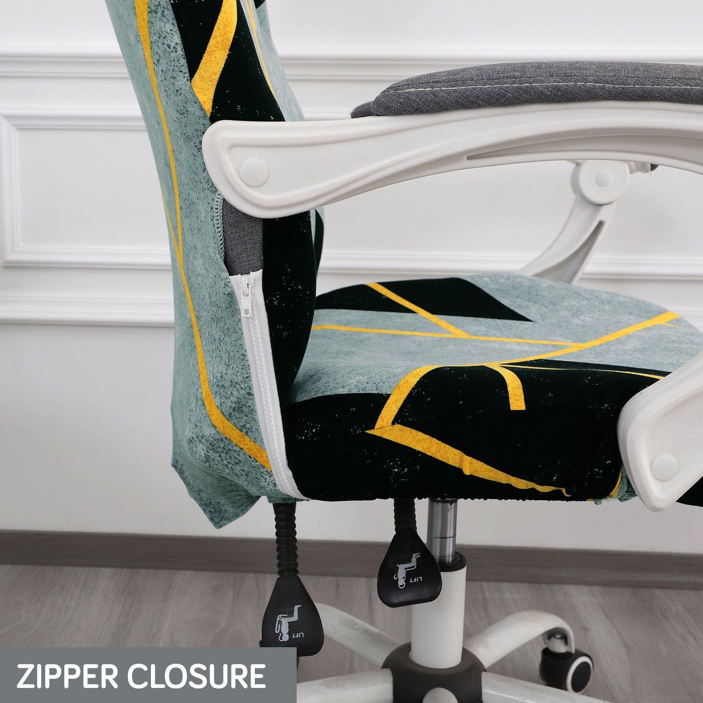Printed Office Chair Cover for Desk Chair (Mid-Back) – 140 GSM Stretch Fabric – Washable & Anti-Slip – Fits Mid-Back Office Chairs, Multicolor Abstract Geometry - Medium