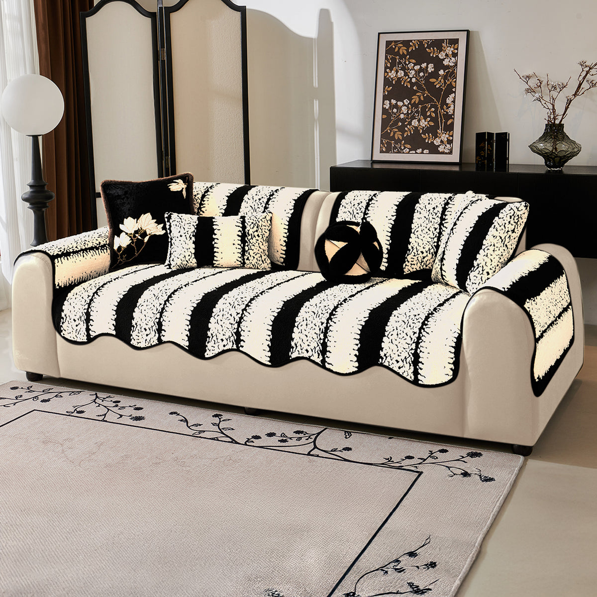 Luxury Wavy Plush Cushion Cover for Sofa - Black - Pack of 2