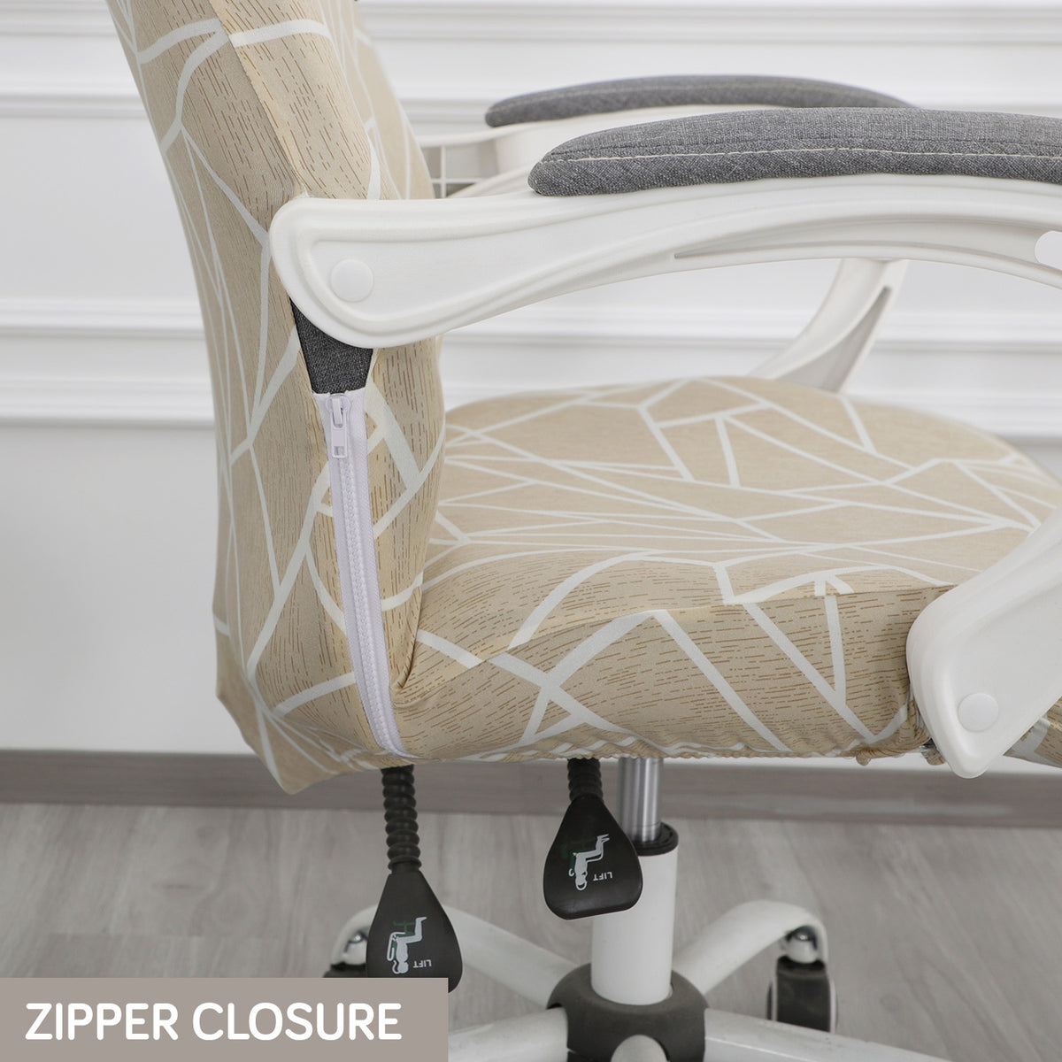 Printed Office Chair Cover for Desk Chair (Mid-Back) – 140 GSM Stretch Fabric – Washable, Durable & Anti-Slip – Fits Mid-Back Office Chairs, Beige Abstract Geometry - Medium