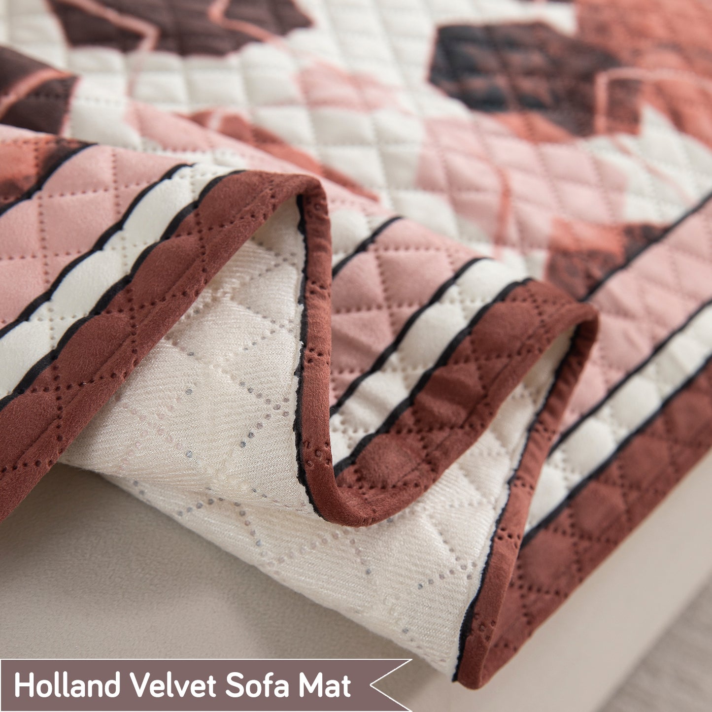 LiefNest Printed Holland Velvet Sofa Mat with Foam Filling - Geometric Hexagon Cider Red for 1/2/3 Seater & Armrest