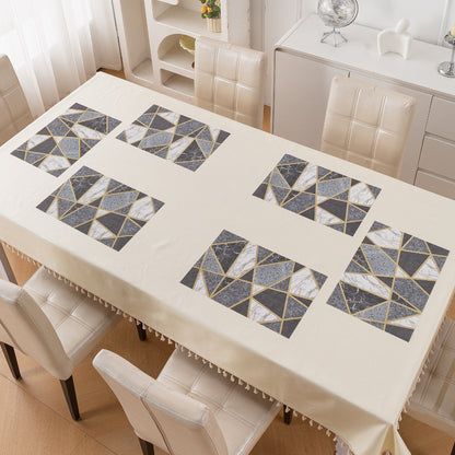Marble Fusion PVC Mats for Dining Table, Geo Triangles - Charcoal Grey