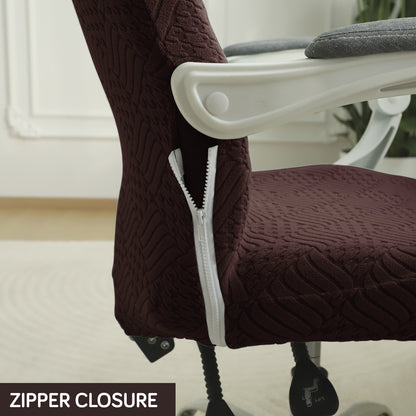 Office Chair Cover for Executive Chair (High-Back) – 170 GSM Stretchable Jacquard – Washable & Anti-Slip – Fits Big & Tall Office Chairs, Brown