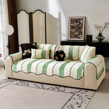 Luxury Wavy Plush Cushion Cover for Sofa - Pistachio Green