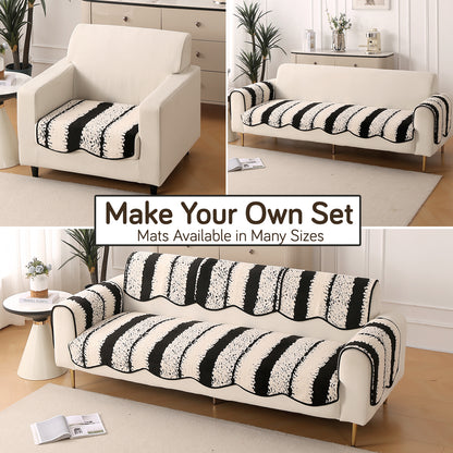 Luxury Wavy Plush Anti-Slip Sofa Cover Mats - Black