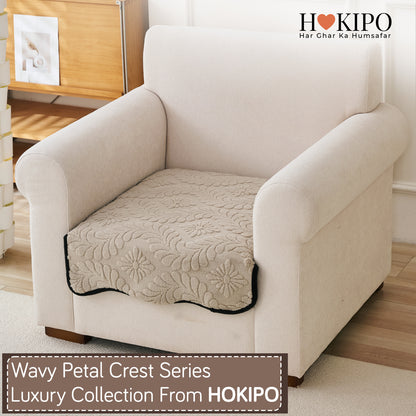 Embossed Floral Jacquard Anti-Slip Sofa Cover Mat, 'Wavy Petal Crest Series' Soft Brown