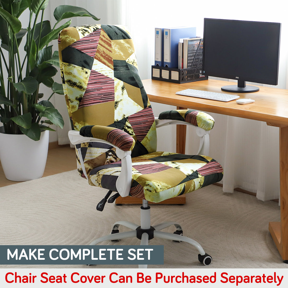 140gsm Printed Armrest Covers for Office Chair (Elastic Style), 1 Pair, Wine Abstract Geometry